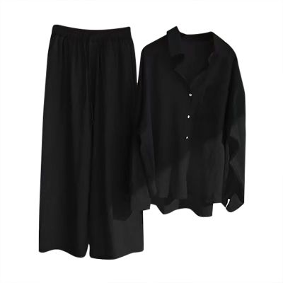 Women's Cotton Linen Two Piece Work Suits Summer Ladies Oversized Tops and Pants Sets Dressy Casual Solid Outfits