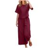 Women's Cotton Linen Two Piece Work Suits Summer Ladies Oversized Tops and Pants Sets Dressy Casual Solid Outfits view 1