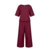 Women's Cotton Linen Two Piece Work Suits Summer Ladies Oversized Tops and Pants Sets Dressy Casual Solid Outfits view 3