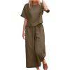 Women's Cotton Linen Two Piece Work Suits Summer Ladies Oversized Tops and Pants Sets Dressy Casual Solid Outfits view 1