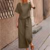Women's Cotton Linen Two Piece Work Suits Summer Ladies Oversized Tops and Pants Sets Dressy Casual Solid Outfits view 3