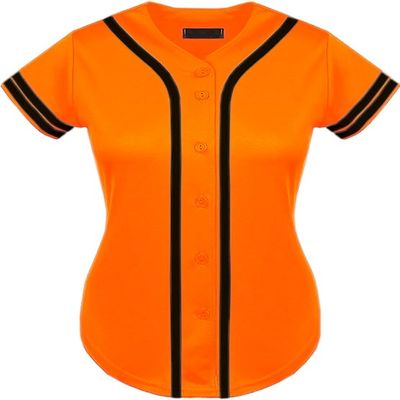DIGITMON Women's Baseball Softball Jersey Button Down Premium Two-Stripe Sleeve Shirts Uniform ORANGEBLACK, X-Small