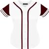 DIGITMON Women's Baseball Softball Jersey Button Down Premium Two-Stripe Sleeve Shirts Uniform WHITEBURGUNDY, Small view 1