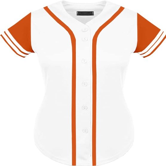 DIGITMON Women's Baseball Softball Jersey Button Down Premium Two-Stripe Sleeve Shirts Uniform WHITEORANGE, X-Large