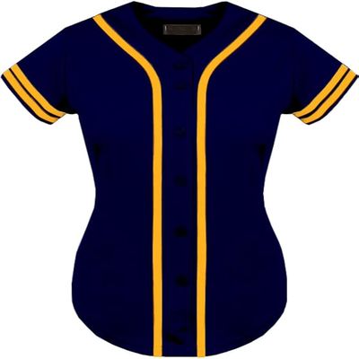 DIGITMON Women's Baseball Softball Jersey Button Down Premium Two-Stripe Sleeve Shirts Uniform NAVYGOLD, Medium