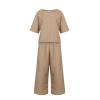 Women's Cotton Linen Two Piece Work Suits Summer Ladies Oversized Tops and Pants Sets Dressy Casual Solid Outfits view 3