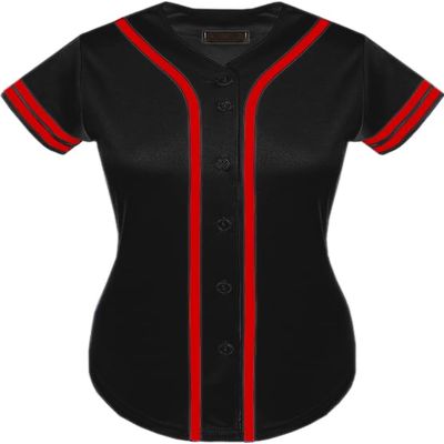 DIGITMON Women's Baseball Softball Jersey Button Down Premium Two-Stripe Sleeve Shirts Uniform BlackRed, 2X-Large