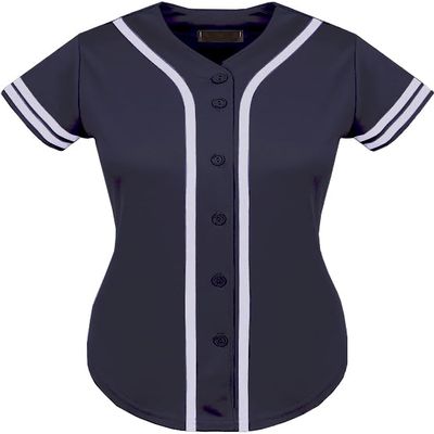 DIGITMON Women's Baseball Softball Jersey Button Down Premium Two-Stripe Sleeve Shirts Uniform GRAPHITEWHITE, Large