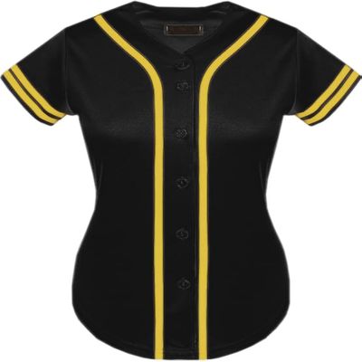 DIGITMON Women's Baseball Softball Jersey Button Down Premium Two-Stripe Sleeve Shirts Uniform BLACKYELLOW, Small