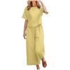 Women's Cotton Linen Two Piece Work Suits Summer Ladies Oversized Tops and Pants Sets Dressy Casual Solid Outfits view 1