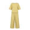 Women's Cotton Linen Two Piece Work Suits Summer Ladies Oversized Tops and Pants Sets Dressy Casual Solid Outfits view 3