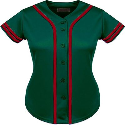 DIGITMON Women's Baseball Softball Jersey Button Down Premium Two-Stripe Sleeve Shirts Uniform FGREENRED, Medium
