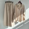 Women's Cotton Linen Two Piece Work Suits Summer Ladies Oversized Tops and Pants Sets Dressy Casual Solid Outfits view 4