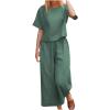 Women's Cotton Linen Two Piece Work Suits Summer Ladies Oversized Tops and Pants Sets Dressy Casual Solid Outfits view 1