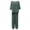 Women's Cotton Linen Two Piece Work Suits Summer Ladies Oversized Tops and Pants Sets Dressy Casual Solid Outfits view 3