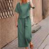 Women's Cotton Linen Two Piece Work Suits Summer Ladies Oversized Tops and Pants Sets Dressy Casual Solid Outfits view 4