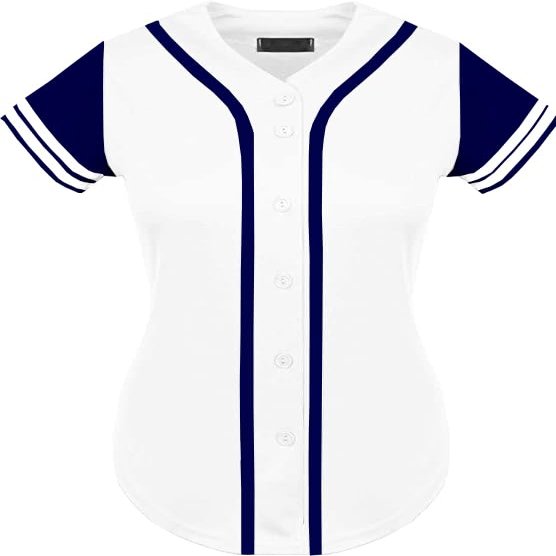 DIGITMON Women's Baseball Softball Jersey Button Down Premium Two-Stripe Sleeve Shirts Uniform WHITENAVY, X-Large