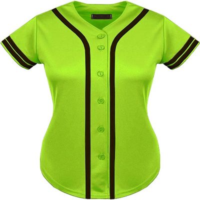 DIGITMON Women's Baseball Softball Jersey Button Down Premium Two-Stripe Sleeve Shirts Uniform NEONBLACK, Medium