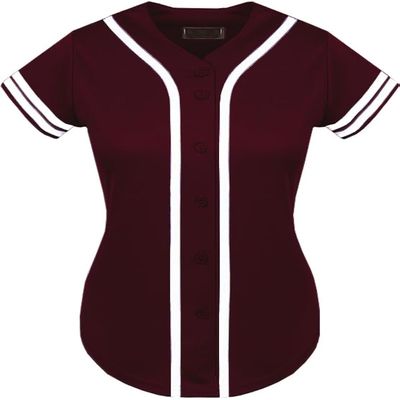 DIGITMON Women's Baseball Softball Jersey Button Down Premium Two-Stripe Sleeve Shirts Uniform BURGUNDYWHITE, Small