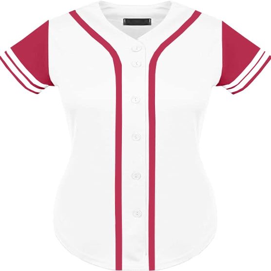 DIGITMON Women's Baseball Softball Jersey Button Down Premium Two-Stripe Sleeve Shirts Uniform WHITEHOTPINK, 2X-Large