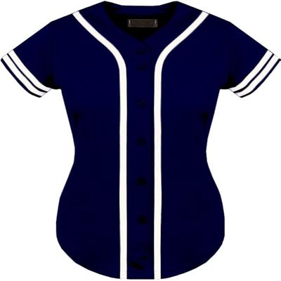 DIGITMON Women's Baseball Softball Jersey Button Down Premium Two-Stripe Sleeve Shirts Uniform NAVYWHITE, X-Large
