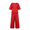Women's Cotton Linen Two Piece Work Suits Summer Ladies Oversized Tops and Pants Sets Dressy Casual Solid Outfits view 3