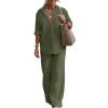 Women's Cotton Linen Two Piece Work Suits Summer Ladies Oversized Tops and Pants Sets Dressy Casual Solid Outfits view 3