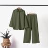 Women's Cotton Linen Two Piece Work Suits Summer Ladies Oversized Tops and Pants Sets Dressy Casual Solid Outfits view 4