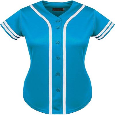 DIGITMON Women's Baseball Softball Jersey Button Down Premium Two-Stripe Sleeve Shirts Uniform TURQWHITE, Small
