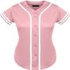 DIGITMON Women's Baseball Softball Jersey Button Down Premium Two-Stripe Sleeve Shirts Uniform PINKWHITE, Large view 1