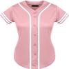 DIGITMON Women's Baseball Softball Jersey Button Down Premium Two-Stripe Sleeve Shirts Uniform PINKWHITE, Large view 2