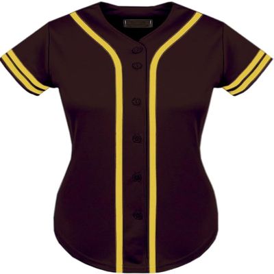 DIGITMON Women's Baseball Softball Jersey Button Down Premium Two-Stripe Sleeve Shirts Uniform BROWNYELLOW, Medium