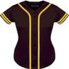 DIGITMON Women's Baseball Softball Jersey Button Down Premium Two-Stripe Sleeve Shirts Uniform BROWNYELLOW, Medium view 1