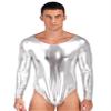 Eandarui Men's One-Piece Bodysuits Leotard Shiny Long Sleeve Jumpsuits Unitard Nightclub Party Romper Silver X-Large view 1