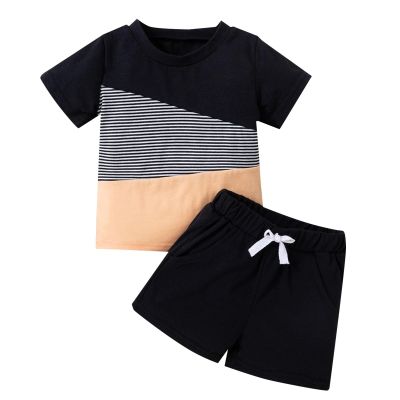 New Baby Gift Set for Boy Baby Boys Summer Outfit Sets Short Sleeve Contrast Color Tops T Shirt (Black, 18-24 Months)
