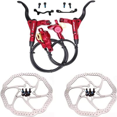 BUCKLOS MTB Hydraulic Disc Brakes, Mountain Bike Left Front 800mm Right Rear 1450mm Red Hydraulic Brake Set with 160mm MTB Disc Brake Rotor and M5 Screws