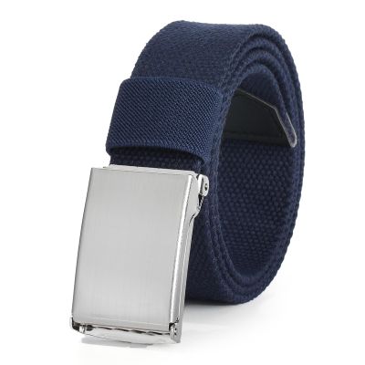 AWAYTR Boys Canvas Web Belts - Adjustable School Uniform Youth Belt Kids Golf Belt with Silver Flip-Top Buckle (80cm,Navy Blue)