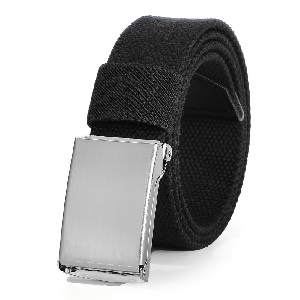 AWAYTR Boys Canvas Web Belts - Adjustable School Uniform Youth Belt Kids Golf Belt with Silver Flip-Top Buckle (90cm,Black)