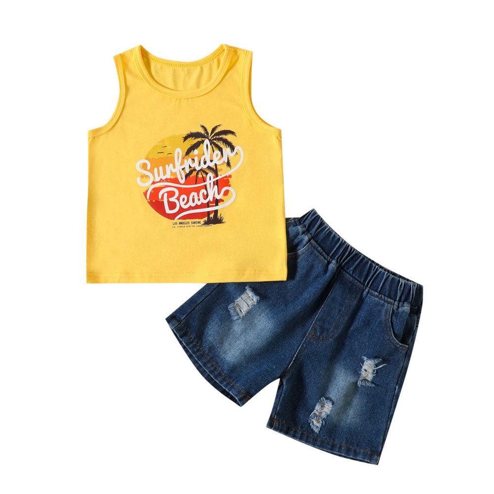 Layettes for Newborns Boy Kids Toddler Boys Girls Clothes Beach Casual Sleeveless Prints Vest (Yellow, 18-24 Months)