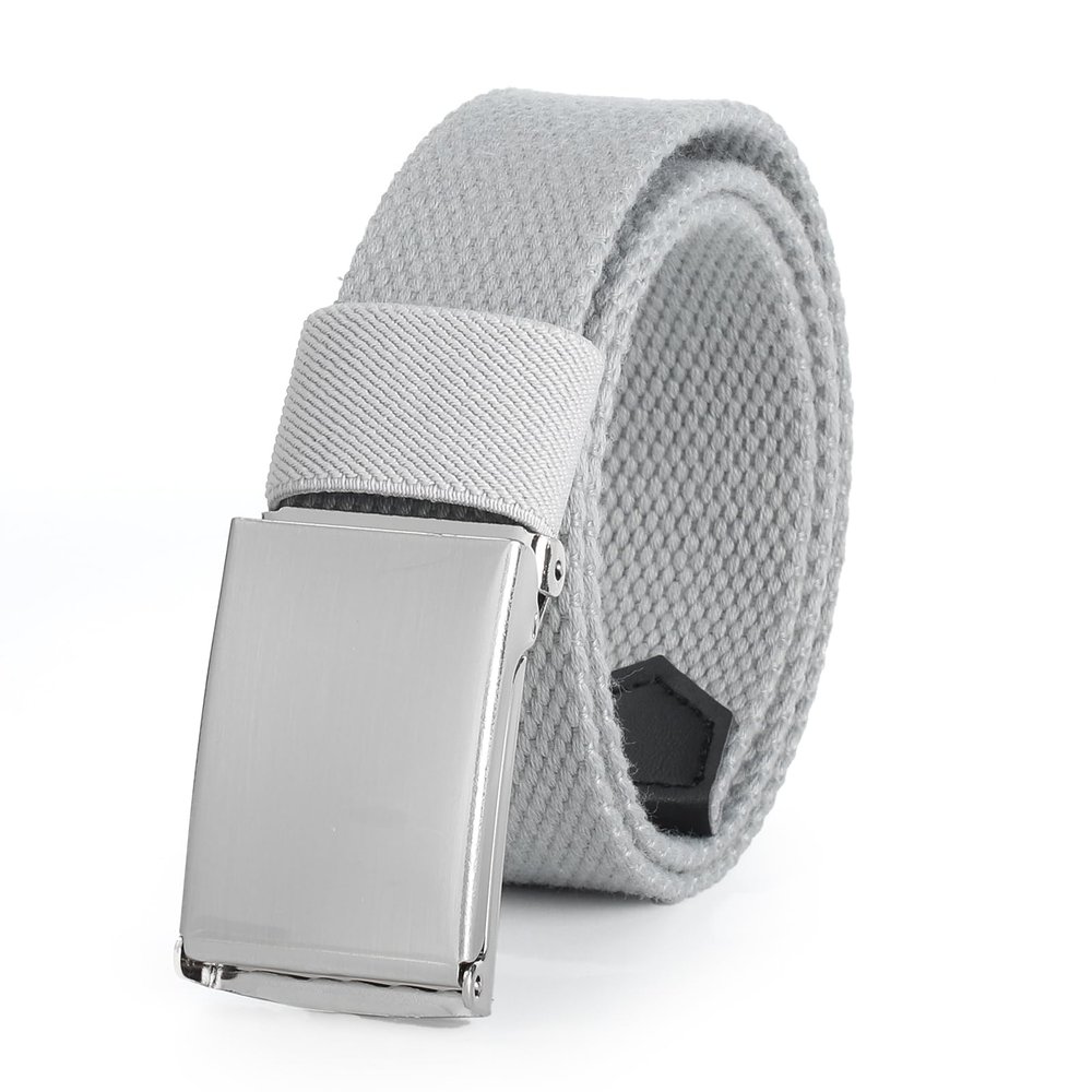 AWAYTR Boys Canvas Web Belts - Adjustable School Uniform Youth Belt Kids Golf Belt with Silver Flip-Top Buckle (90cm,Gray)