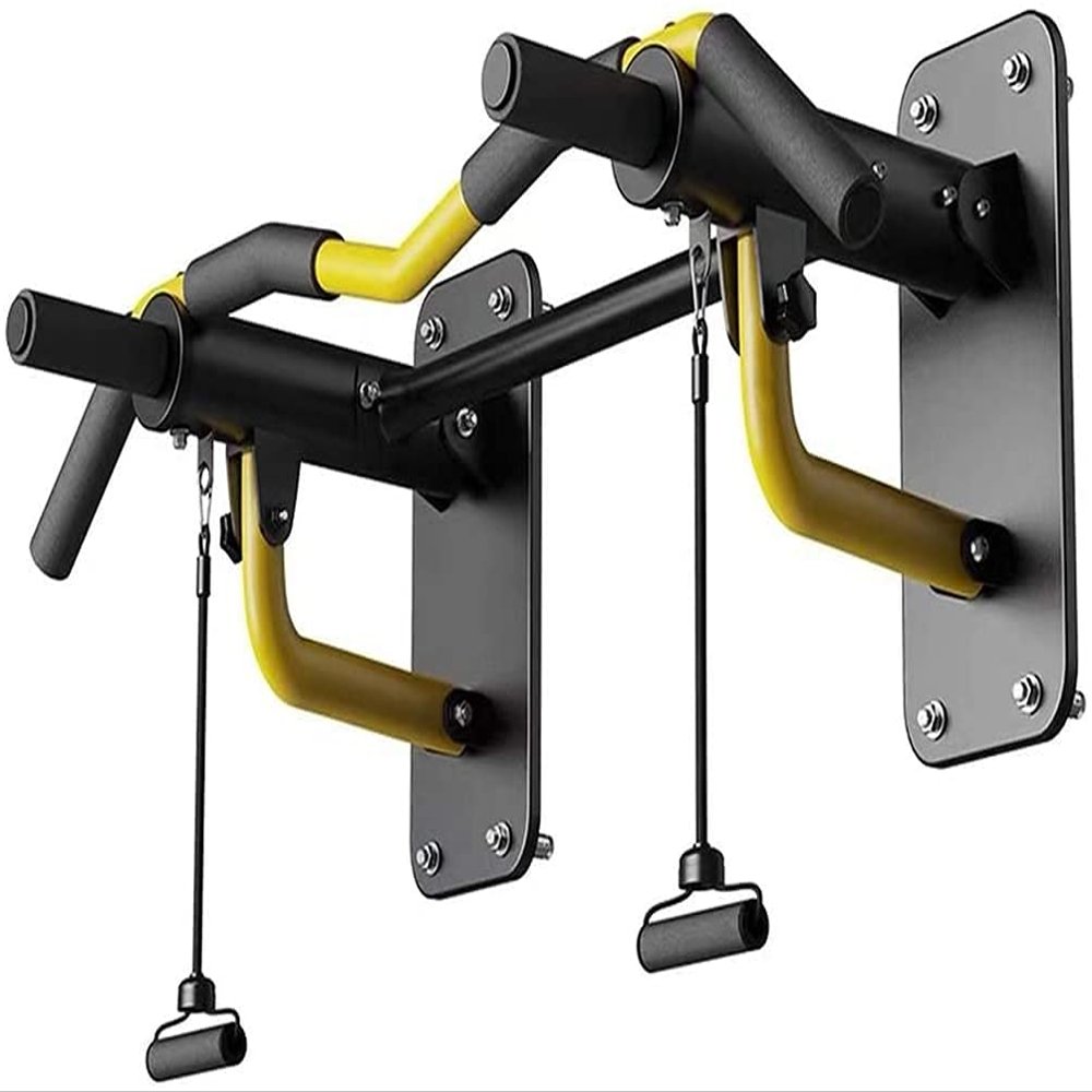 Pull Up Bar Home Gym Exercise Equipment Pull-Up Bar Multi Grip Wall Mounted Chin Up Bar With Non-slip Handles Resistance Rope Home Fitness Equipment For Home Gym 330 LB Weight Capacity ( Color : Yello