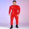 Eandarui Men's One-piece Full Body Jumpsuit Bodysuit Shiny Latex Unitard Leotard Adult Zentai Costume Red 5X-Large view 3
