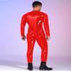 Eandarui Men's One-piece Full Body Jumpsuit Bodysuit Shiny Latex Unitard Leotard Adult Zentai Costume Red 5X-Large view 4