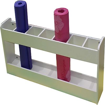 Katzowen Single Row Freestanding Sturdy Rugs/Mats Storage Holder Box, Wooden Floor Yoga Mat Rack Organizer, Kindergarten/Workout Room, Hold 6 Mats (Color : White)