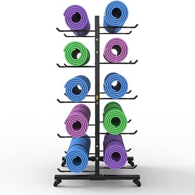 Katzowen Extra Large Rolling Yoga Mat Storage Cart with Wheels, Black Foam Rollers Rack for Gym Studio Office Fitness Room, Metal Yoga Mat Display Stand