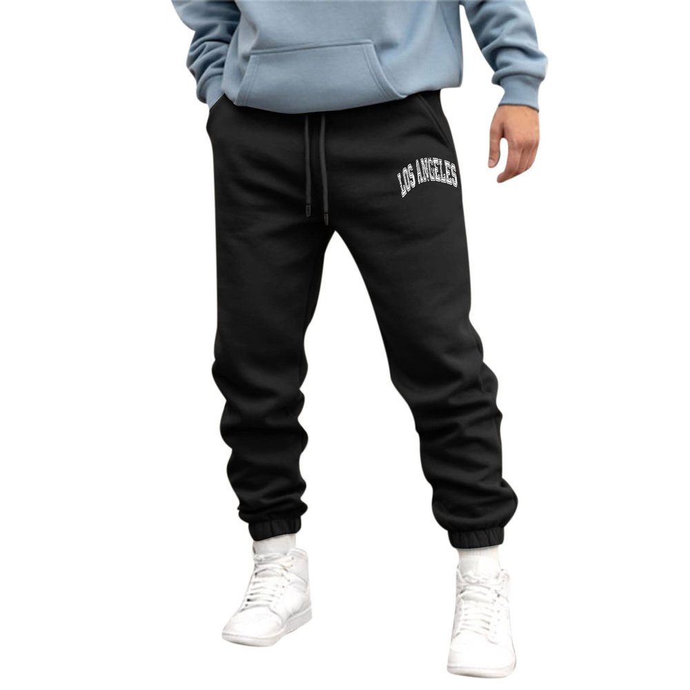 Men's Sweatpants Printed Joggers Drawstring Pocket Pants Tapered Elastic Waist Athletic Run Work Comfort Active Pants Black