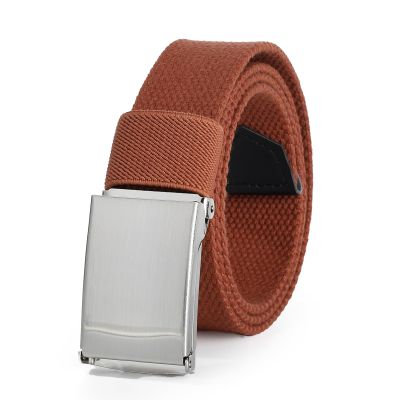 AWAYTR Boys Canvas Web Belts - Adjustable School Uniform Youth Belt Kids Golf Belt with Silver Flip-Top Buckle (90cm,Brown)