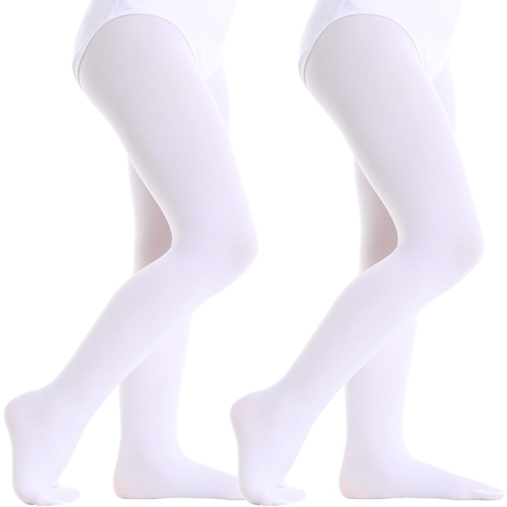 Yitoco Girls Dance Ballet Tights Leggings Ultra Soft for Toddlers Kids Students Footed Tights (2 Pairs, White, 4-6 Years, YOTS01-W-2CS)