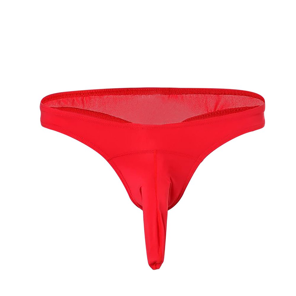 Ctreela Ice Silk Elephant Nose Panties for Men Long Pouch Hip Briefs Low Rise Male Lingerie Adult Honeymoon Gift for Sex Red