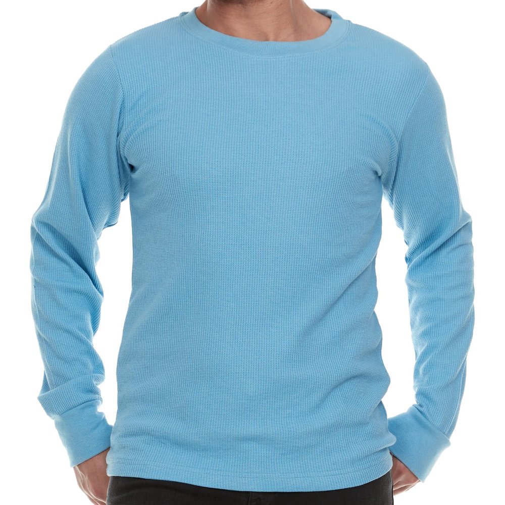 JMR Mens Thermal Shirt Long Sleeve - Heavyweight 100% Cotton Waffle Weave Top, Warm Breathable Base Layer or Standalone Cold Weather Essential (Sky Blue)